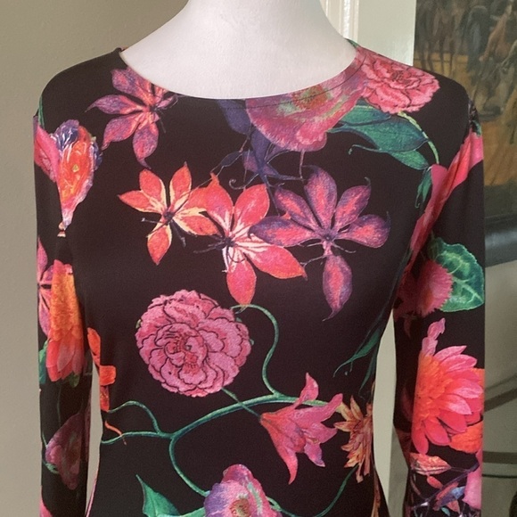 Venus Black Floral Long Sleeve Dress size S - Picture 3 of 8